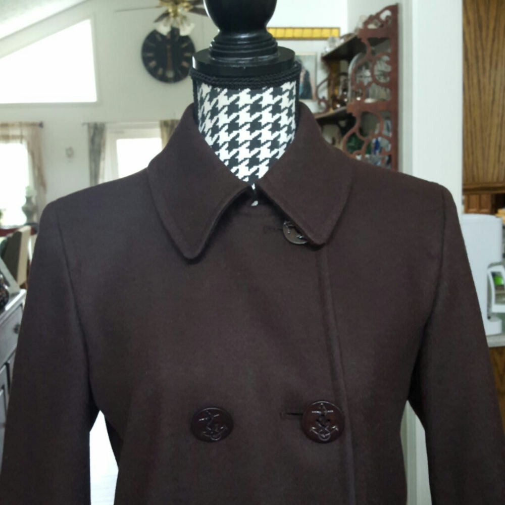 Signature Brown Wool Blend Pea Coat Size 6 - Picture 3 of 10
